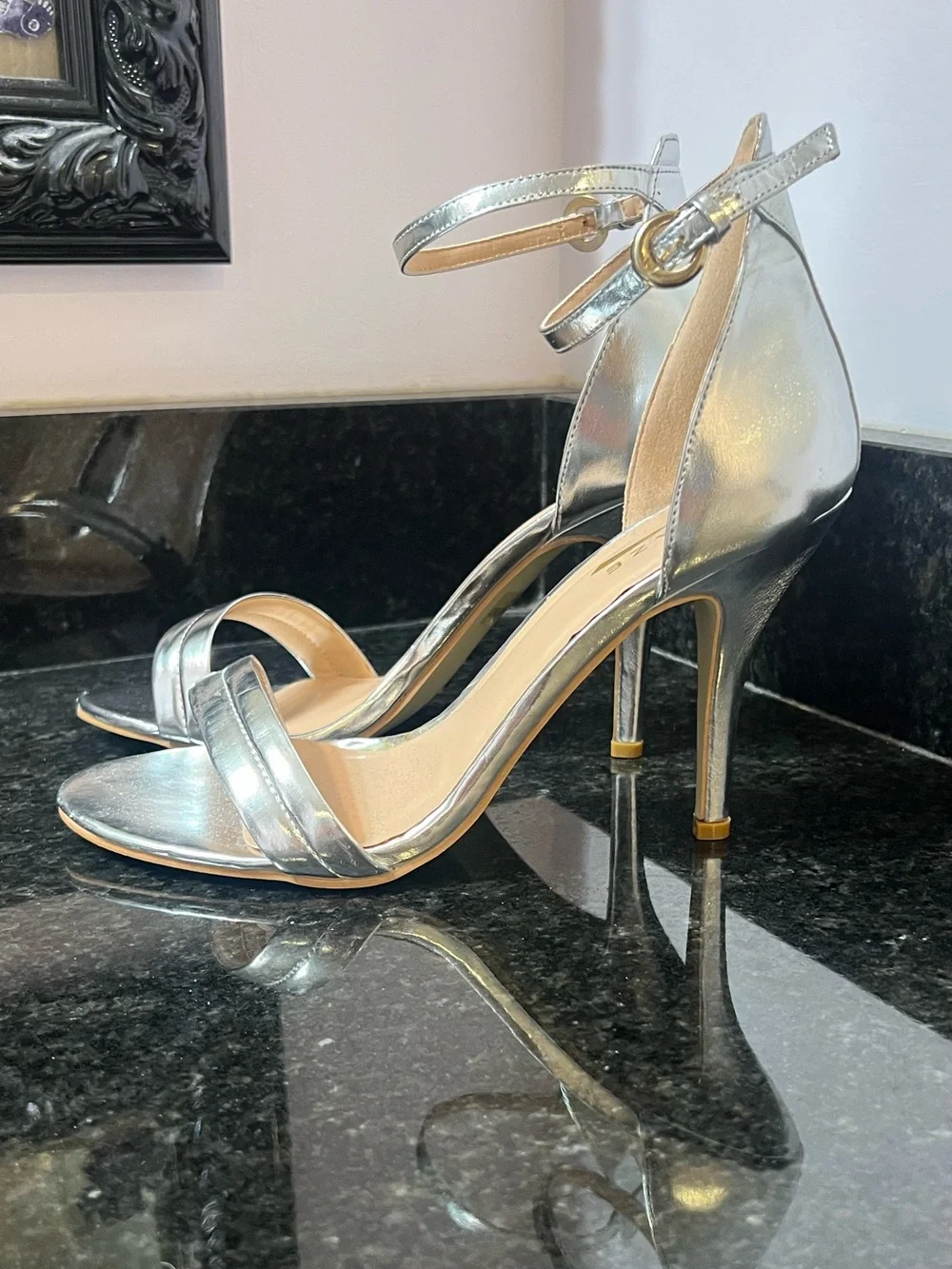 Silver Ankle-Strap High Heels